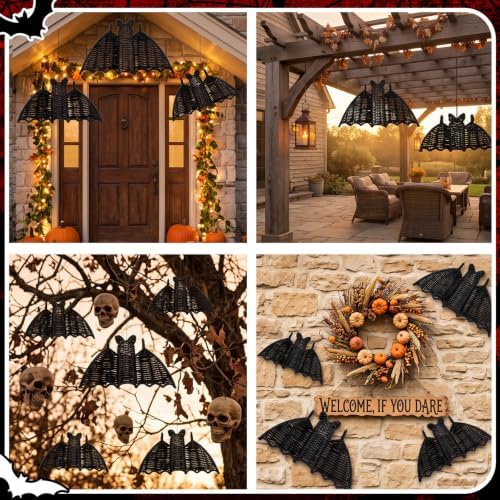 Threehoney 3 Pcs Halloween Hanging Rattan Bat for Indoor Outdoor Home Door - Image 6