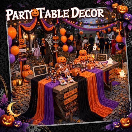 Remagr 12 Pcs Halloween Cheesecloth Gauze Table Runners Black Orange Purple - Image 4