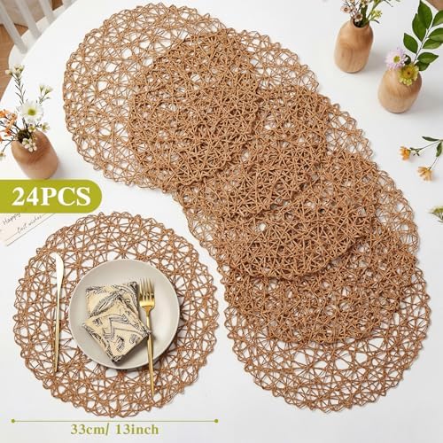Threehoney Paper Braided Round Placemats, Set of 36, Brown, 13 in - Image 3