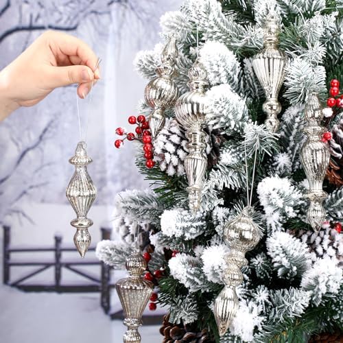 Mifoci 8 Pcs 6 Inch Mercury Glass Finial Christmas Ornaments, Silver - Image 5