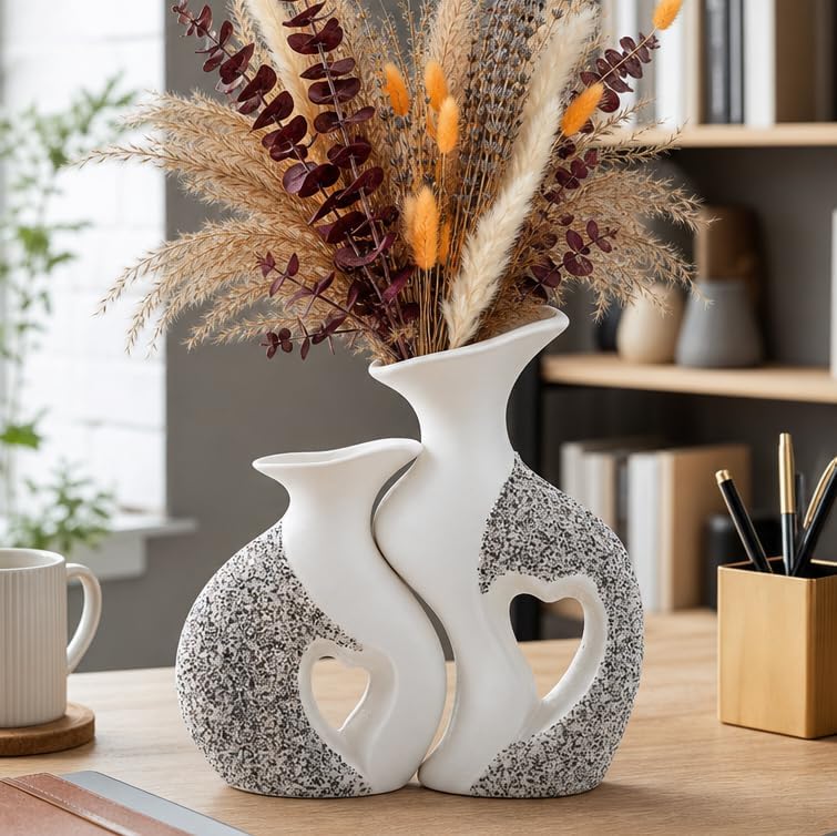 Heart Vase Set of 2, White Ceramic Vases, Wedding Gift for Couples by ChifonCyan