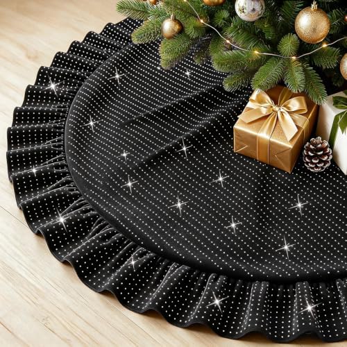 Black Tree Skirt Small Sequin Christmas 60 Inch Velvet Mini for Pencil Glitter Skirts Collar Sparkle Decorations by FANPROMS
