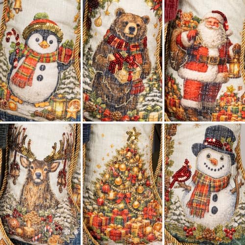 LUBOT 5 Pack Christmas Stockings Set of 5 Large Family Xmas Stocking Embroidered 20" Rustic Traditional Classic Retro Vintage Fireplace Hanging Holiday Decor - Image 3