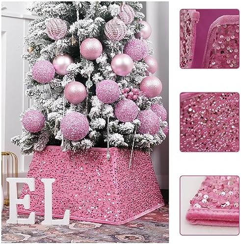 Christmas Tree Collar with Sparkling Sequins 24 Inch Tree Skirt for Holiday Home Decor (Rose Pink, Medium) - Image 2