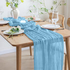 12 Pack Light Blue 10 Ft Cheesecloth Table Runner 20x120 Inch Boho Wrinkled Sheer Romantic Gauze Decor for Wedding, Bridal Shower, Birthday Party - Image 5