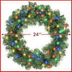 Casafield 24" Pre-Lit Fir Artificial Christmas Wreath Holiday Décor, 50 LED White & Multicolor Lights, 100 PVC Tips for Front Door, Window, or Mantel - Image 5