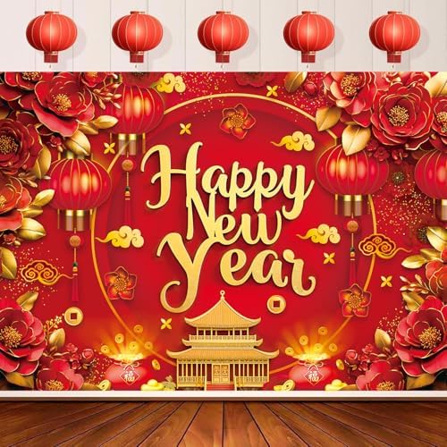 Chinese New Year 2027 Backdrop 10x8FT Red Lantern Traditional Happy Lunar New Year Photography Background Chinese Spring Festival Party Decorations Supplies Photo Props by CUMIAPhotographyBackdrop
