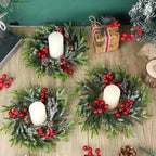 6 Pcs Christmas Candle Rings Wreath Mini Christmas Table Centerpieces Red Berry Pinecones Wreaths for Front Door Kitchen Cabinet Holiday Party Farmhouse Porch Wall Outdoor Indoor Home Decoration - Image 2