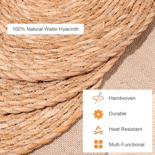 13.8'' Round Woven Placemats Set of 12, Boho Rattan Chargers for Dinner Plates, Rustic Wicker Place Mats, Straw Braided Table Placemats, for Dining Table, Wedding, Farmhouse, Outdoor and Christmas - Image 3