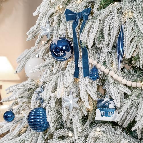 JORNOY 106Pcs Christmas Ornaments Bulk, Shatterproof Plastic Hanging Balls Bulbs Assorted Decor for Tree Decorations Home Holiday Party with Lanyard, Silver & Blue - Image 2