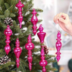 Mifoci 8 Pcs 6 Inch Mercury Glass Finial Christmas Ornaments,Hot Pink - Image 4