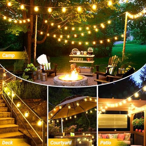 LAMPHOME 2-Pack 26Ft ST38 Outdoor String Lights, Warm Yellow Edison LED Patio Light with 12+1 Shatterproof Bulbs, Waterproof for Bistro Christmas Party Garden Decor - Image 7
