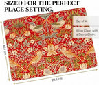 Pimpernel Morris & Co Strawberry Thief Red Placemats, Set of 4 - Heat & Stain Resistant, Cork Back Table Mats Featuring Classic Birds & Botanical Design - Minimal Tableware for Hosting - Image 5