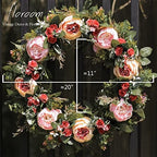 Floroom Floral Wreath, 20" Artificial Pink Peony Wreath for Front Door Decorations Wall Decor - Image 7