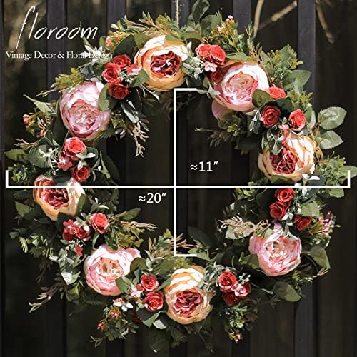 Floroom Floral Wreath, 20" Artificial Pink Peony Wreath for Front Door Decorations Wall Decor - Image 7