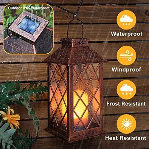 [2 Pack] TAKE ME 14" Solar Lantern Outdoor Garden Hanging Lantern Waterproof LED Flickering Flameless Candle Mission Lights for Table,Outdoor, Mothers Day Gifts Mom Wife - Image 4
