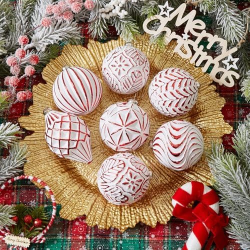 16Pcs Vintage Rustic Christmas Ball Ornaments - Large Shatterproof Neutral Christmas Ornaments Set Farmhouse Christmas Decor for Xmas Tree Home Party Holiday (Red) - Image 3