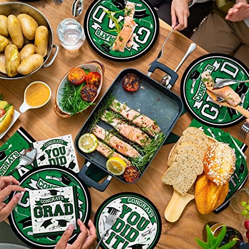 Gatherfun Graduation Party Supplies Dinnerware Set green Disposable dinner paper plates dessert paper plates and Napkins for Congrats Grad Party Decorations, Serve 50 - Image 6