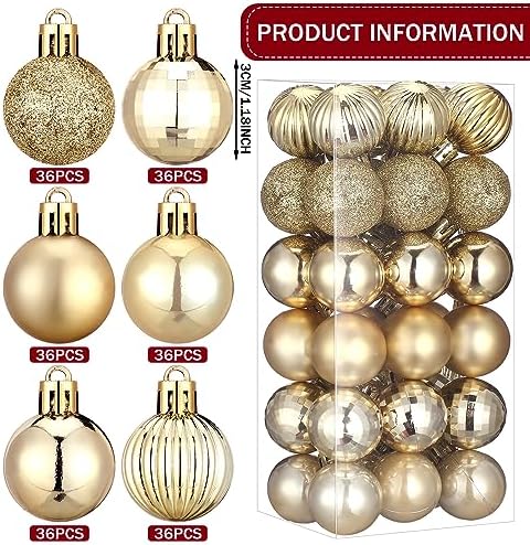 Shappy 216 Pcs Mini Christmas Ball Ornament 1.18 Inch,Gold - Image 2