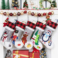 BHD BEAUTY Set of 5 Christmas Stockings Gray Burlap Buffalo Red Plaid Soft Faux Fur 20 Inches Lovely Embroidery Pattern for Family Decorations Hanging Ornament for Xmas Holiday Party by bhdbeauty