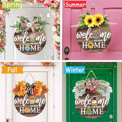 Interchangeable Welcome Sign for Front Door with 4 Seasonal Wreaths 21 Changeable Icons, Farmhouse Rustic Outdoor Welcome Signs Porch, Spring Winter Fall Decorations for Home House Warming Gifts - Image 2