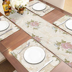 Loom and Mill European Jacquard Floral Table Runner 13x108 in, Pearly Beige - Image 3