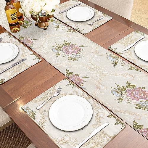 Loom and Mill Jacquard Floral Placemats Set of 4, Pearly Beige, 12x18in - Image 6