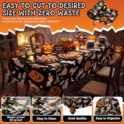 54 Inch X 300 Feet Plastic Table Cover Roll Disposable Halloween Tablecloth Pumpkin Ghost Hand Plistic Table Covers for Halloween Party Decorations (Pumpkin Ghost Hand, 300 Feet) - Image 4