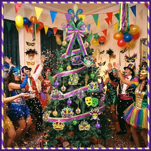 Halfchet 43 Pcs Mardi Gras Tree Decoration Mardi Gras Tree Hanging Ornament Carnival Purple Green Gold Decoration for Carnival Party Decor - Image 6