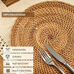 Round Rattan Placemats Set of 4, 13'' Boho Woven Chargers for Dinner Plates - Image 4