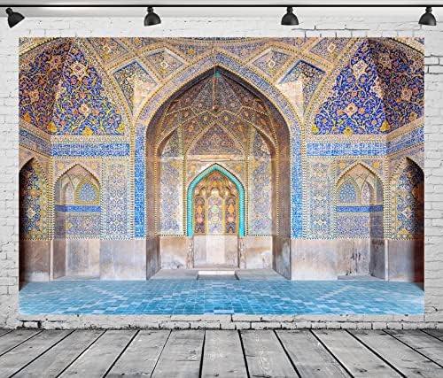 BELECO 15x10ft Fabric Islam Mosque Backdrop Seyyed Mosque Wall Covered with Mosaic and Calligraphic Inscriptions Background Islamic Religious Belief Photo Booth Shoot Studio Props - Image 2