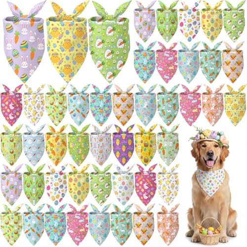 Abbylike 50 Pcs Easter Dog Bandanas Bulk Bunny Egg Carrot Bandanas for Dogs Triangle Kerchief Bibs Scarf Set for Pet Easter Costume Photo Props Accessories Pet Shops, 25 Styles (31.5 x 21.7 x 21.7) by Abbylike