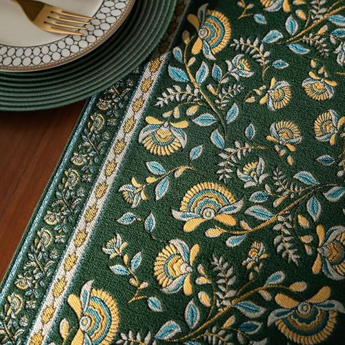 Spring Floral Table Runner 95in Long - Nordic Vine Green Embroidery Jacquard with Tassels, Elegant Easter & Mother's Day Decor for Farmhouse Dining Table, Wedding & Dresser (Vine Green, 13.7"x95") - Image 4