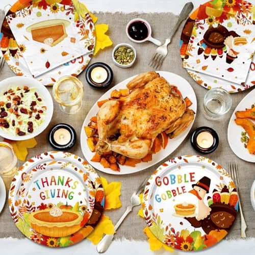 Thanksgiving Turkey Party Supplies Kit - Autumn-Themed Disposable Dinnerware Set with Plates and Napkins for 50 - for Thanksgiving Party Decoration - Image 4