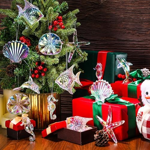 Geetery 15 Pcs Coastal Crystal Christmas Tree Ornaments Acrylic Ocean - Image 2