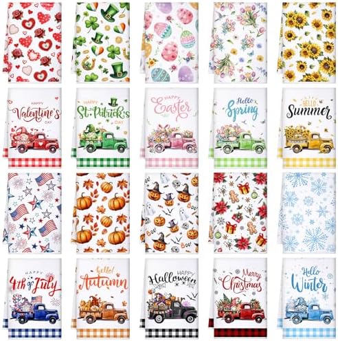 FuWeave Truck 20 Pcs Seasonal Holiday Kitchen Hand Towels Set by FuWeave