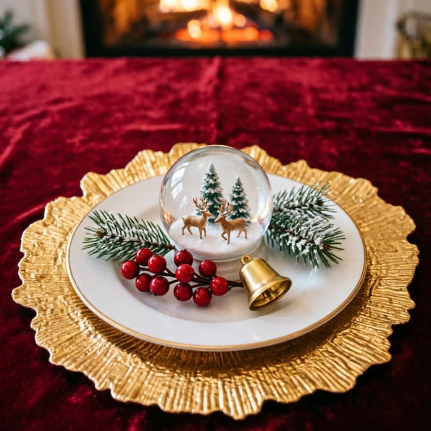 13-inch (about 33.0 cm) gold charger plates, 12-piece set, coral reef board chargers for dinner plates, plastic table charger plates suitable for weddings, Thanksgiving, and Christmas - Image 5
