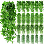 Daifunli 24 Pcs Artificial Hanging Plants Fake Hanging Ferns Plastic Faux Plants for Wall Room Garden Garland Indoor Outdoor Decor No Basket (Boston,Eucalyptus,Ivy Vine,String of Pearls) by Huiinen