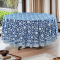 Ridhi Hand Block Print Round Tablecloth Persian Blue 60 Inch 100% Cotton by Ridhi