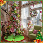 Hollowfly Red Green Christmas Tree Skirt Furry Plush Lime Green, 48 Inch - Image 5