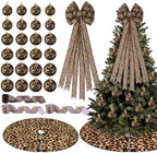 Sosation 29 Pcs Wild Glam Christmas Tree Decor Set, Including 24 Leopard Christmas Balls, 1 Leopard Print Tree Skirt, 1 Wild Bow Topper, 3 Ribbon Rolls for Farmhouse Party by Sosation