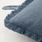 MIULEE Boho Linen Fringe Decorative Throw Pillow Covers Blue Ashes 20x20 - Image 3