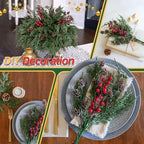 Faux Cedar Stems Artificial Norfolk Pine Branches for Christmas Decorations, 17 PCS Faux Pine Stems with Pinecones Red Berries Branches Realistic Faux Greenery for Vases DIY Garland Xmas Table Indoor - Image 4