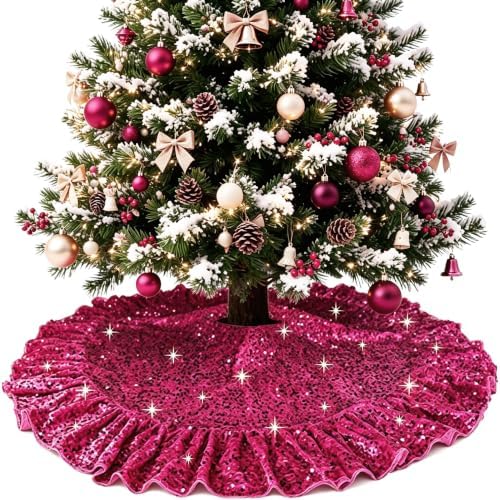 Pink Christmas Tree Skirt Sequin 45 Candyland Ruffle Tree Skirt by Unknown
