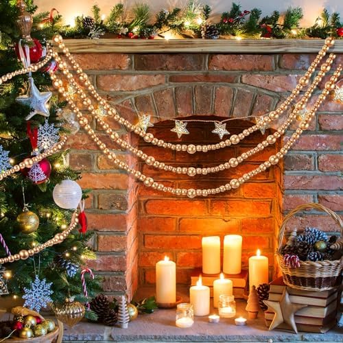 Giegxin 1 Pcs 32.8 ft 4th of July Wooden Bead Garland Patriotic Hanging Garland Farmhouse Beads Decor for Independence Day Mantel Table Party Wall Home Decorations (Gold) - Image 5