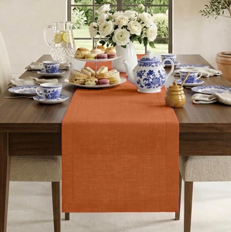Classic Linen™ by D'Moksha, Rust Table Runner 108 Inches Long, 100% Pure Linen, 14 x 108 Inch Table Runner for Dresser, Dining- Fall, Weddings, Outdoor Hosting by DMokshaHomes