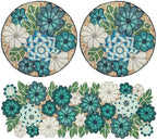 Beaded Table Runner decore 36 inches Long Christmas Flower Design Beaded Table Runners for Halloween, Christmas, Easter Coffee Tropical ,Combo Pack of Runner and 2 Pack Placemats Teal Multi - Image 2