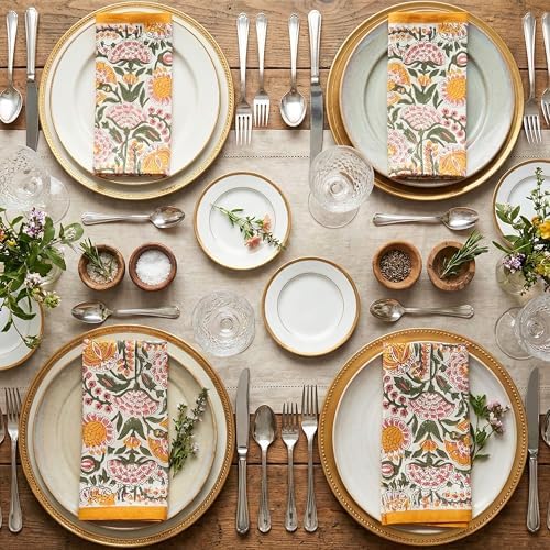 ATOSII Cotton Blockprint Cloth Napkins, Clover Yellow, Set of 4, 20" X 20" - Image 7