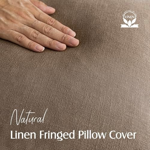 Foindtower Decorative Linen Fringe Throw Pillow Covers 24×24 Light Brown - Image 2
