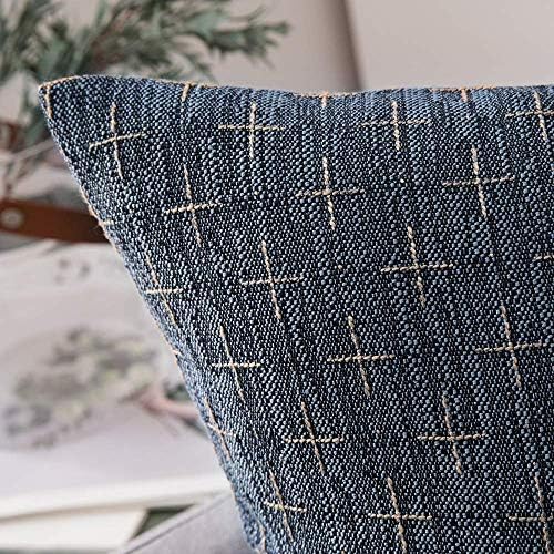 MIULEE Pack of 2 Decorative Burlap Linen Throw Pillow Covers Modern Farmhouse Pillowcases Rustic Woven Textured Cushion Cover for Sofa Couch Bed 16x16 Inch Blue - Image 2